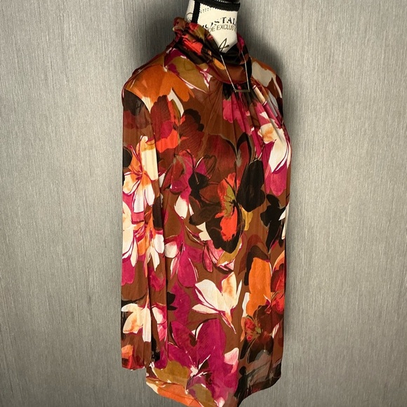 NWOT Susan Graver Floral Blouse - Red, Pink, Brown Size Large - Picture 5 of 12